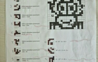 Karta pracy z zadaniami matematycznymi.