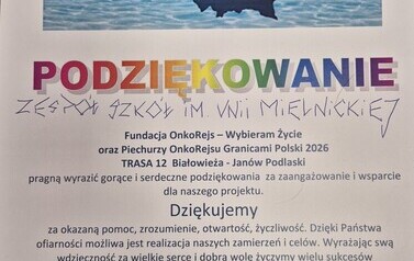 Podziękowanie dla Zespołu Szk&oacute;ł