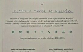 Certyfikat za udział w programie Edukacja z wojskiem - edycja II
