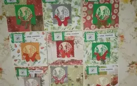 Kartki bożonarodzeniowe wykonane przez Szkolne Koło Caritas.