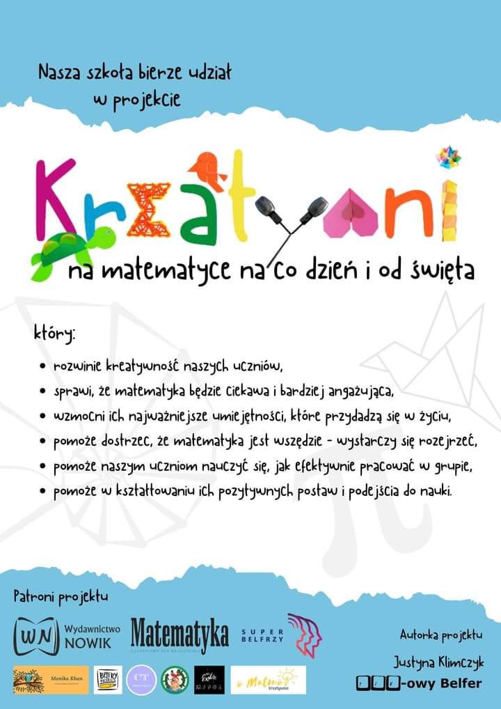 Plakat projektu Kreatywni na&nbsp;matematyce na&nbsp;co dzień i&nbsp;od święta.